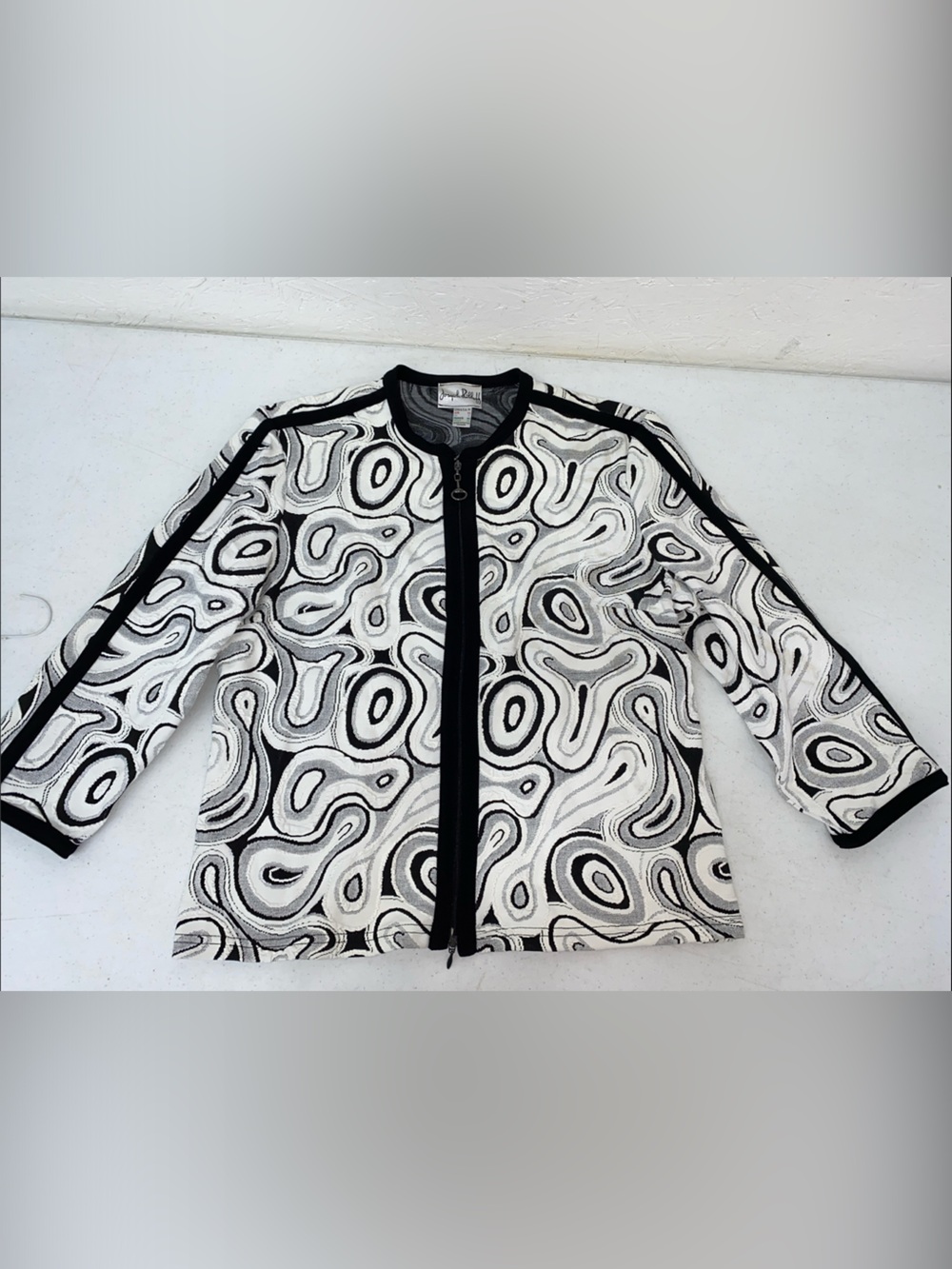 Joseph Ribkoff Black and White Abstract Pattern Kids Jacket